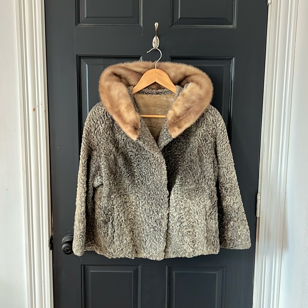 Luxurious Gray Fur-Trimmed Women's Coat